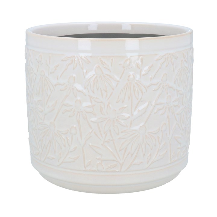 gisela graham Stoneware Pot Cover 20cm - White Rudbeckia