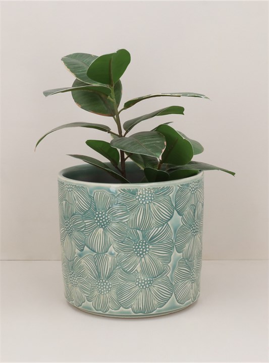 Gisela Graham Stoneware Pot Cover - Blue Cosmos Medium