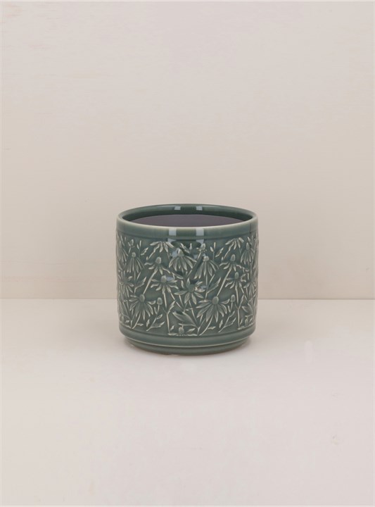 Gisela Graham Stoneware Pot Cover - Dark Sage Rudbeckia