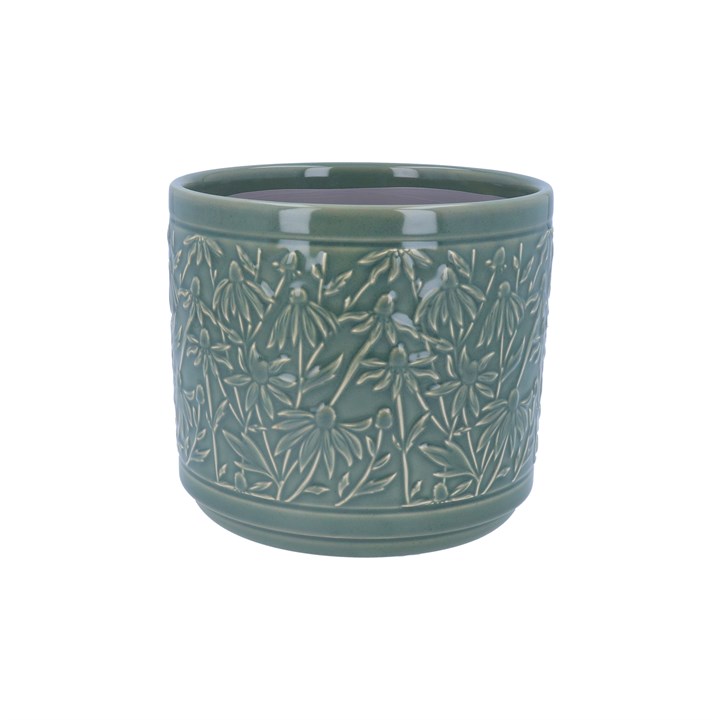 gisela graham Stoneware Pot Cover - Dark Sage Rudbeckia