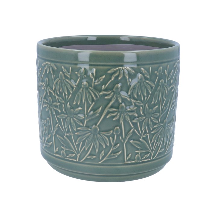 gisela graham Stoneware Pot Cover - Dark Sage Rudbeckia