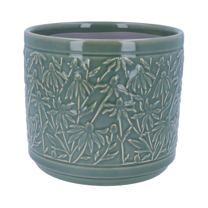 gisela graham Stoneware Pot Cover - Dark Sage Rudbeckia