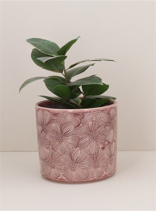 Gisela Graham Stoneware Pot Cover - Dusky Pink Cosmos Medium