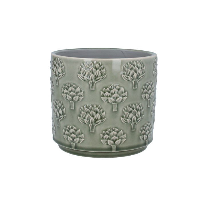 gisela graham Stoneware Pot Cover - Green Artichoke Medium