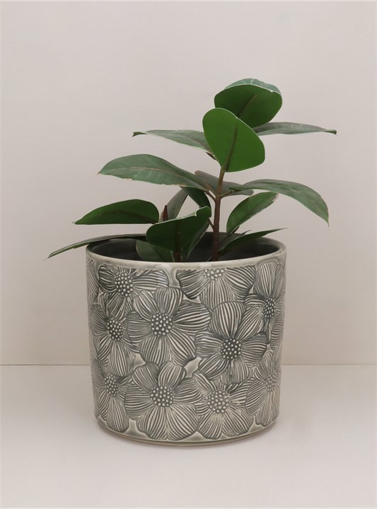 Gisela Graham Stoneware Pot Cover - Grey Cosmos Medium