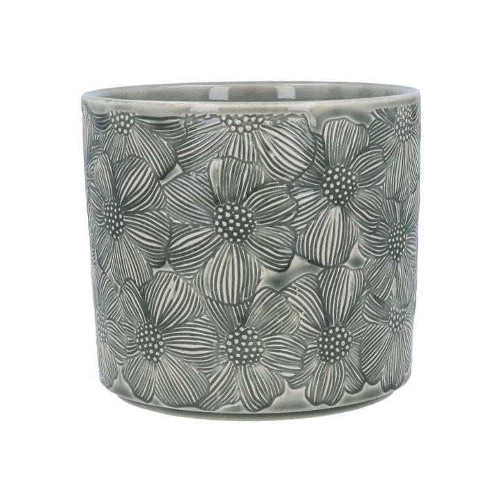 gisela graham Stoneware Pot Cover - Grey Cosmos Medium