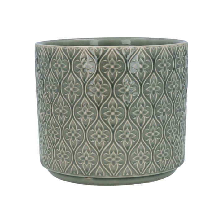 gisela graham Stoneware Pot Cover - Grey Trellis Flower Medium