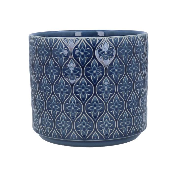 gisela graham Stoneware Pot Cover - Navy Trellis Flower Medium