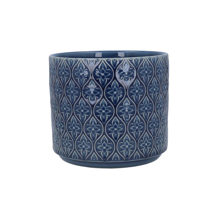 gisela graham Stoneware Pot Cover - Navy Trellis Flower Small