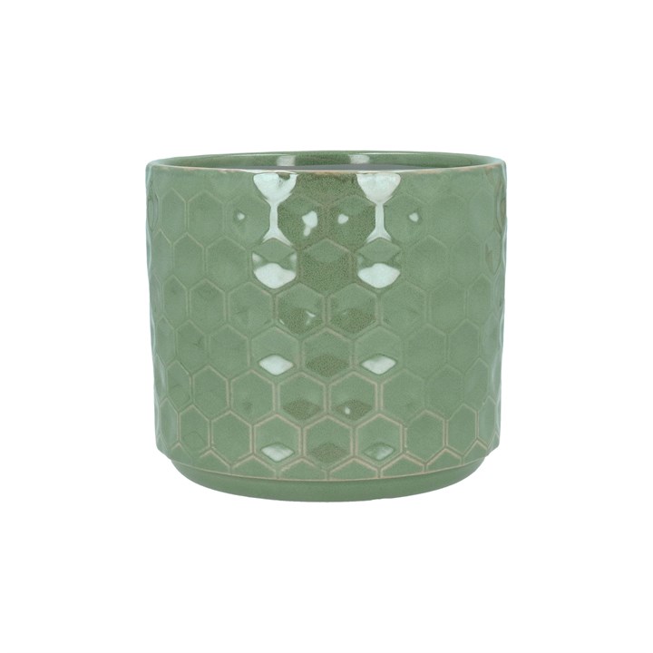 gisela graham Stoneware Pot Cover - Seafoam Honeycomb Small
