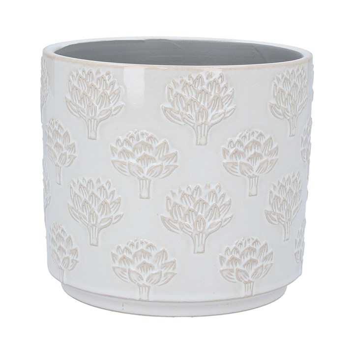 gisela graham Stoneware Pot Cover - White Artichoke Large