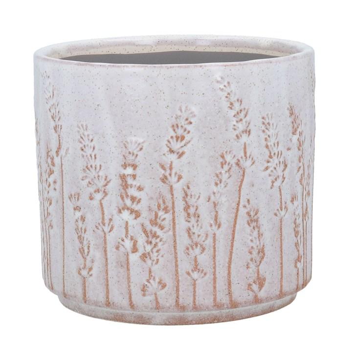 gisela graham Stoneware Pot Cover - White Rustic Lavender Large