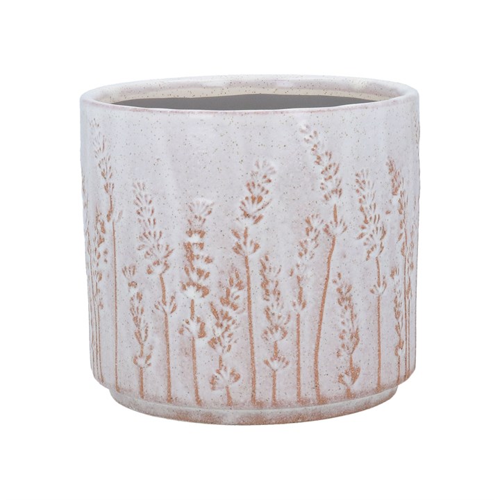gisela graham Stoneware Pot Cover - White Rustic Lavender Medium