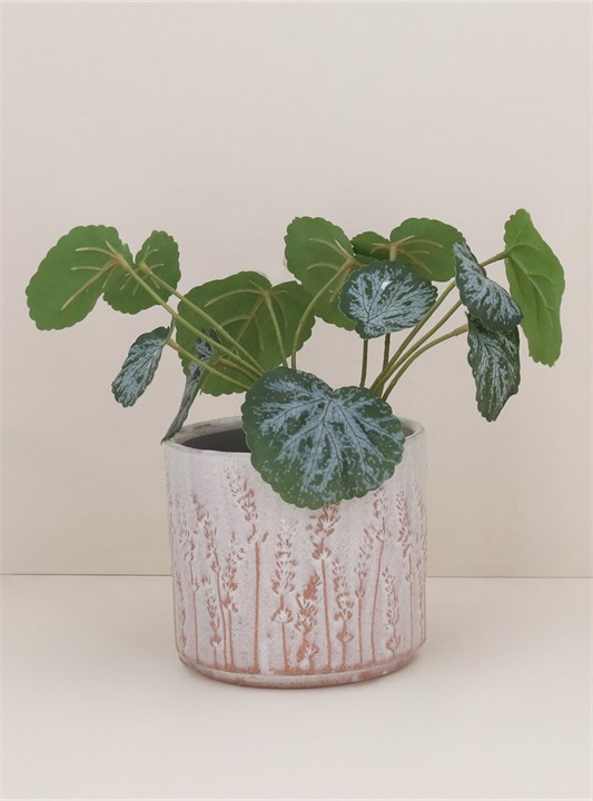 Gisela Graham Stoneware Pot Cover - White Rustic Lavender Small