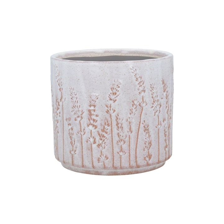 gisela graham Stoneware Pot Cover - White Rustic Lavender Small