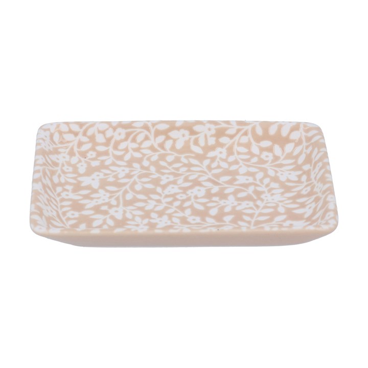 gisela graham Trinket Dish - Small Beige Porcelain Rectangular Floral Vines