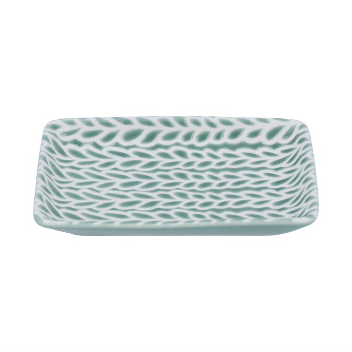 gisela graham Trinket Dish - Small Green & White Porcelain Leaves