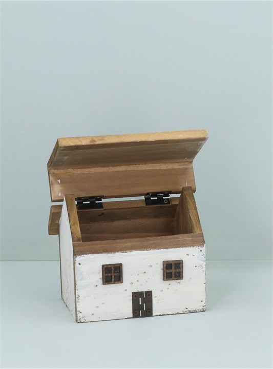 Gisela Graham Wood Ornament - Blue Rustic Cottage Keepsake Box