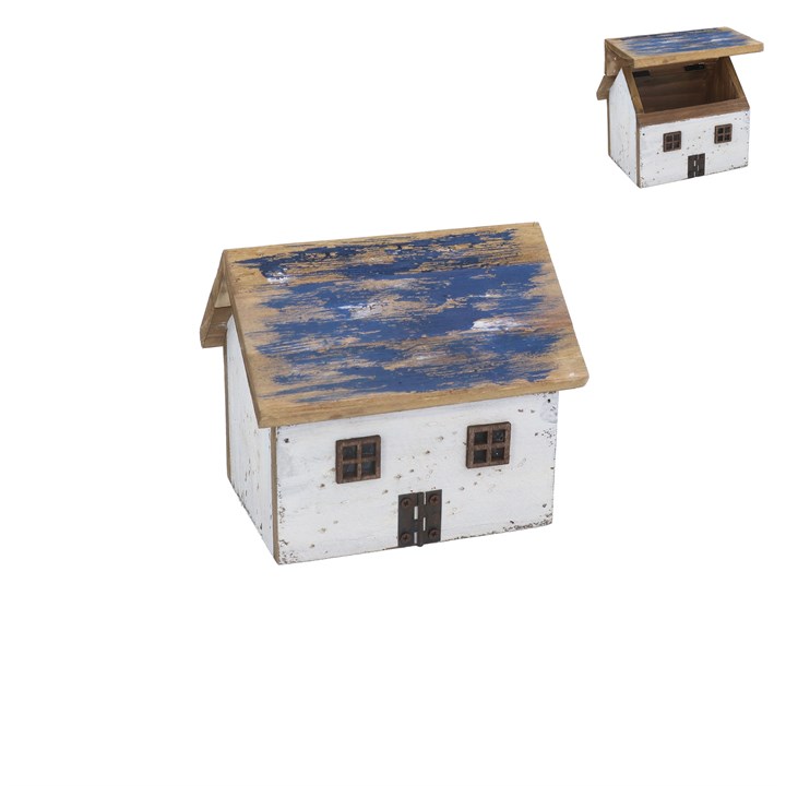 gisela graham Wood Ornament - Blue Rustic Cottage Keepsake Box