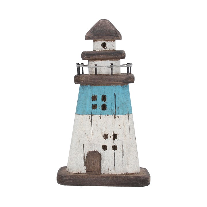 gisela graham Wood Ornament - Rustic Blue Stripe Lighthouse