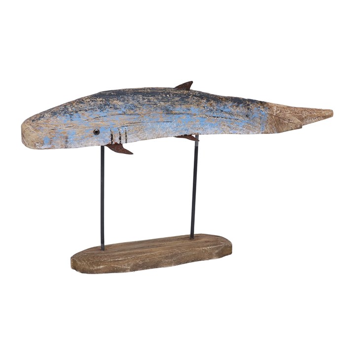 gisela graham Wood Ornament - Rustic Blue Whale on Plinth