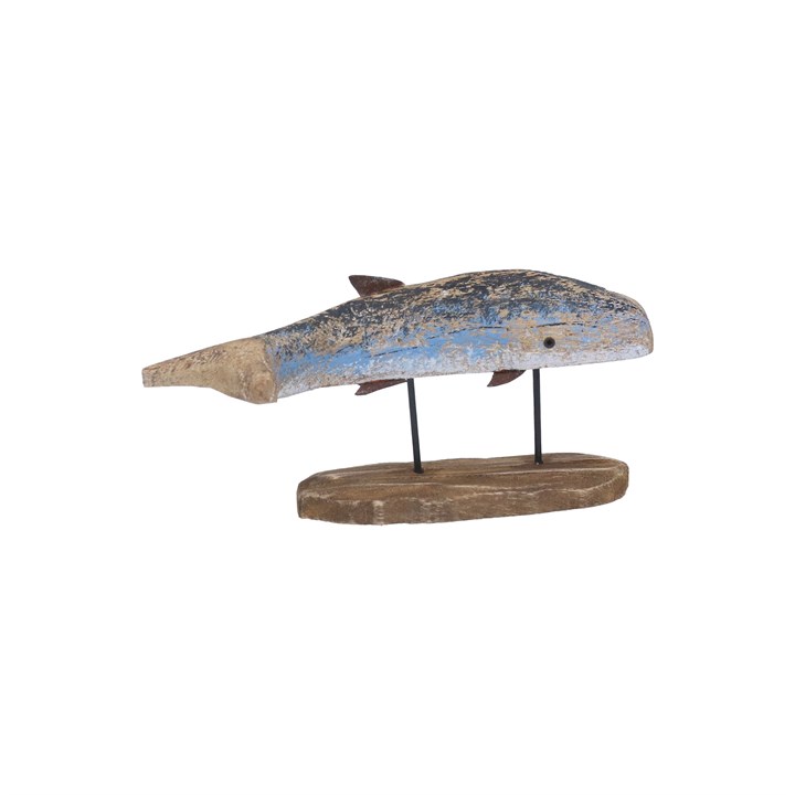 gisela graham Wood Ornament - Rustic Blue Whale on Plinth