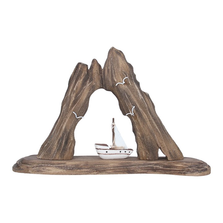 gisela graham Wood Ornament - Rustic Sail Boat in Cove