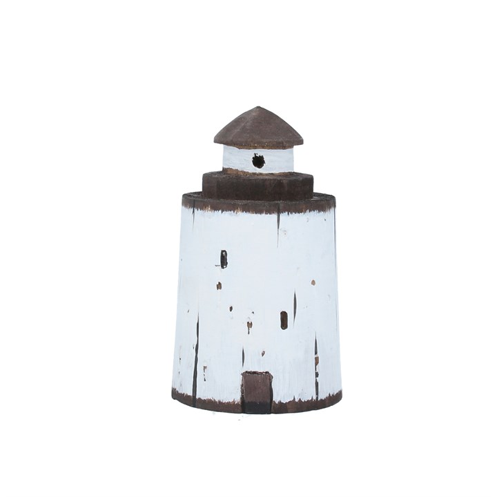 gisela graham Wood Ornament - Rustic White Round Lighthouse
