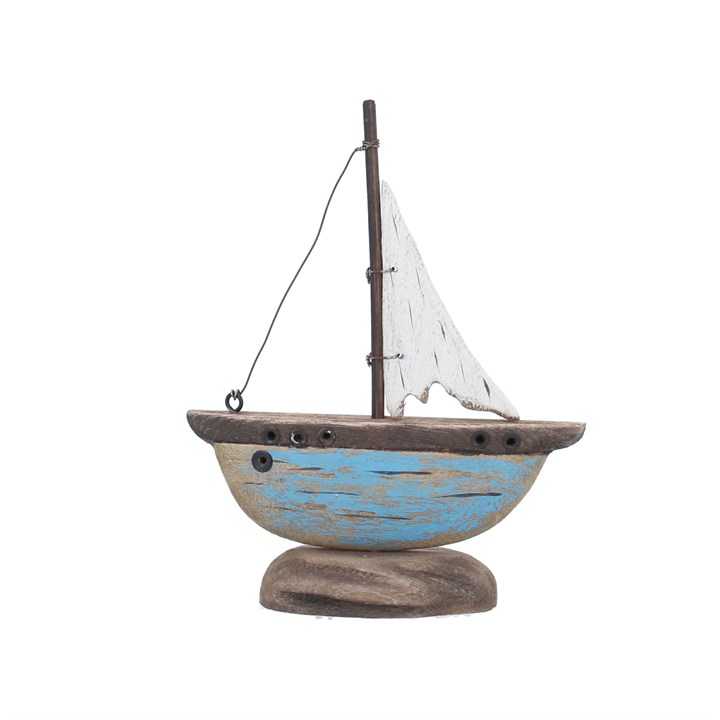 gisela graham Wood Ornament - Small Rustic Blue Sail Boat