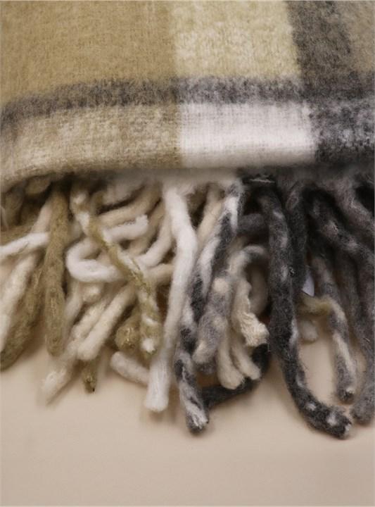 Gisela Graham Wool Throw - Grey & Taupe Checked Tassel Fringe