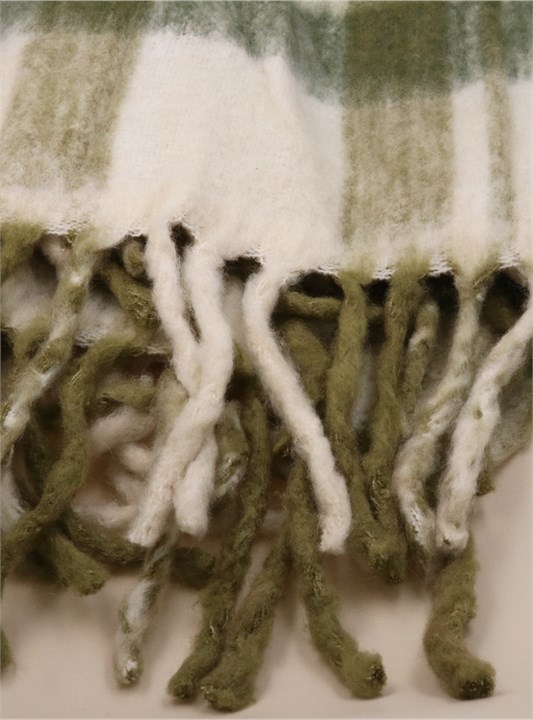 Gisela Graham Wool Throw - Moss Green Checked Tassel Fringe