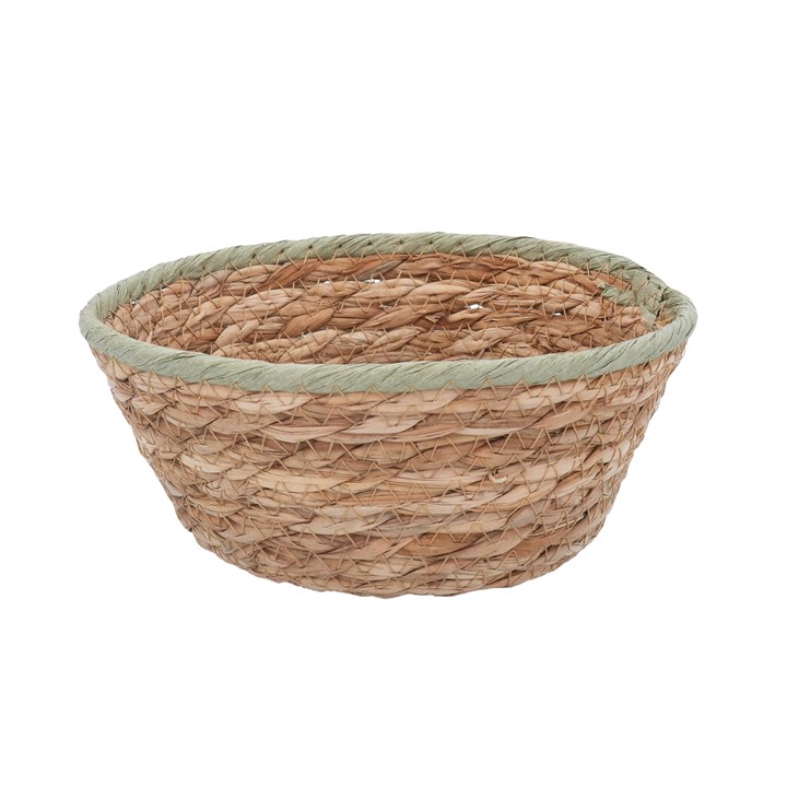gisela graham Woven Basket - Green Trim Natural Mini Bowl
