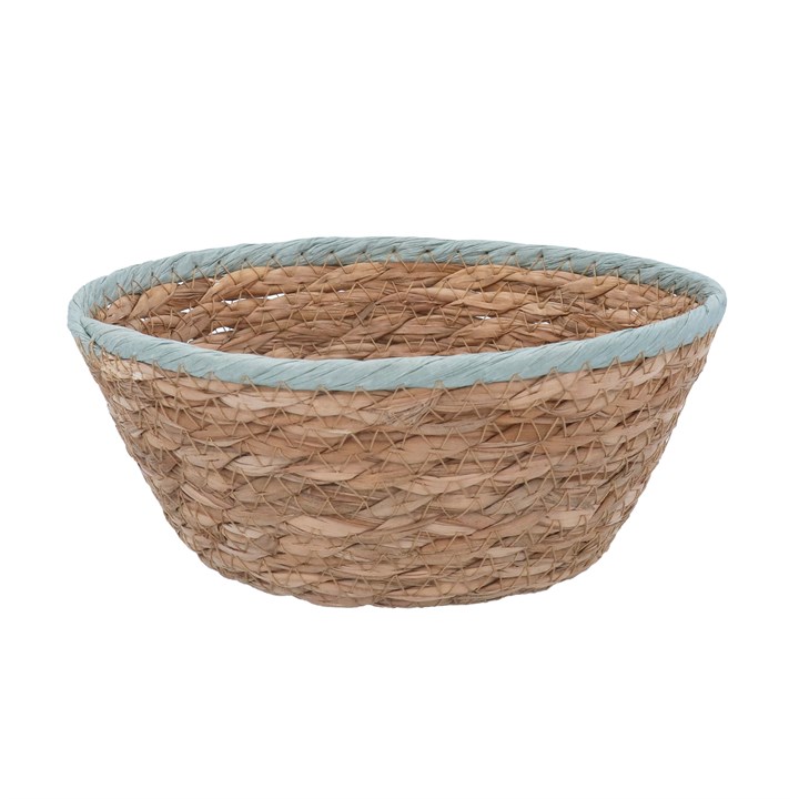 gisela graham Woven Basket Mini Bowl - Blue Trim Natural