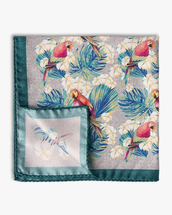 gitman bros Grey Silk Parrot Pocket Square