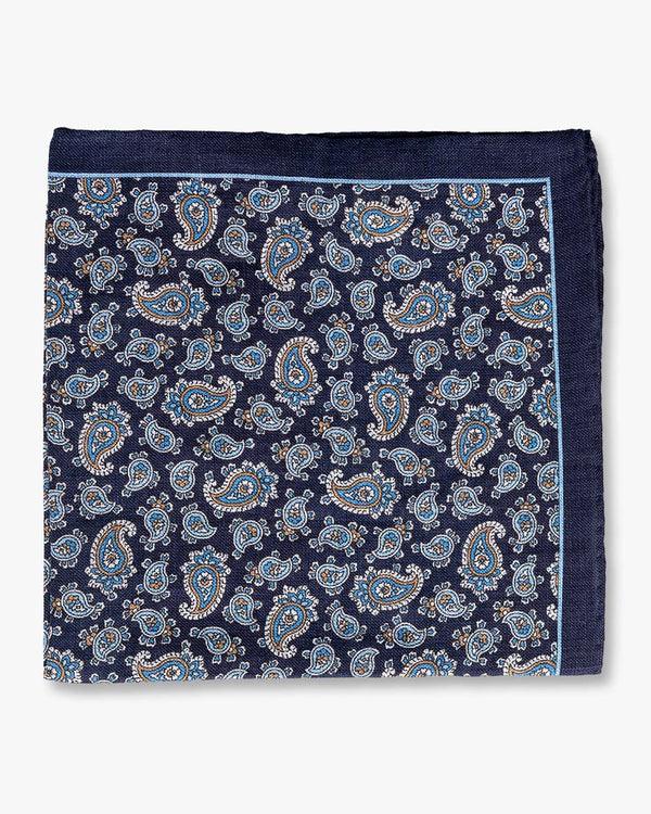 gitman bros Navy Paisley Print Pocket Square