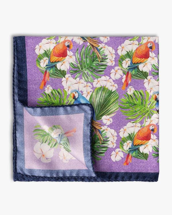 gitman bros Purple Silk Parrot Pocket Square