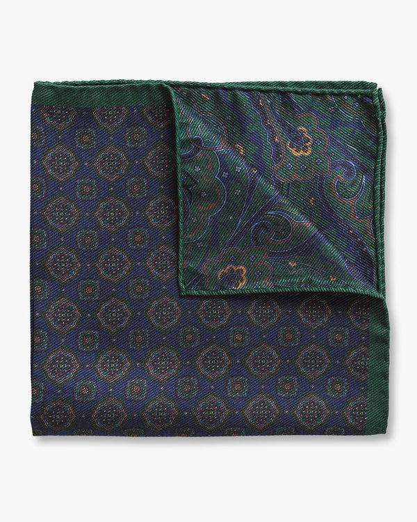 gitman bros Navy Medallion & Paisley Double Sided Pocket Square