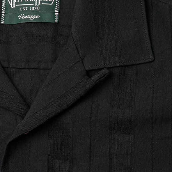 Gitman Bros. Vintage Black Cotton/Linen Dobby Stripe Camp Shirt