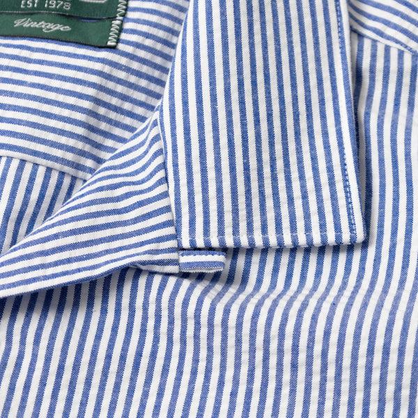 Gitman Bros. Vintage Blue Stripe Seersucker Camp Shirt
