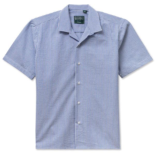 gitman bros. vintage Blue Stripe Seersucker Camp Shirt