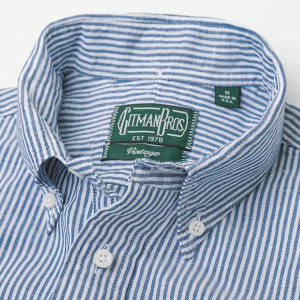 Gitman Bros. Vintage Blue Stripe Seersucker Short Sleeve