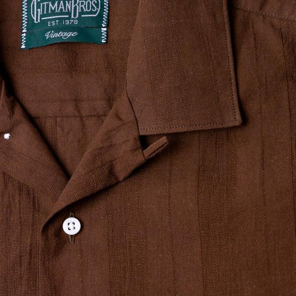 Gitman Bros. Vintage Brown Cotton/Linen Dobby Stripe Camp Shirt