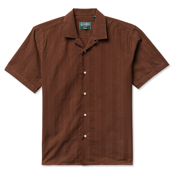 gitman bros. vintage Brown Cotton/Linen Dobby Stripe Camp Shirt