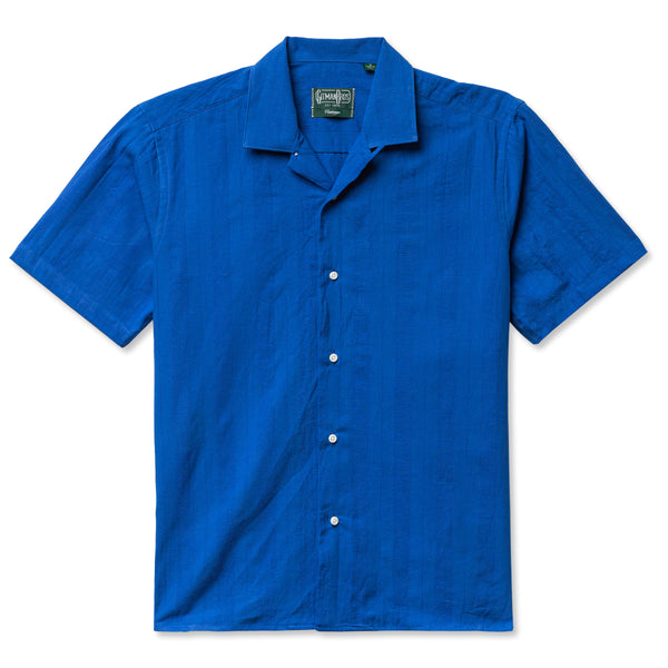gitman bros. vintage Cobalt Cotton/Linen Dobby Stripe Camp Shirt