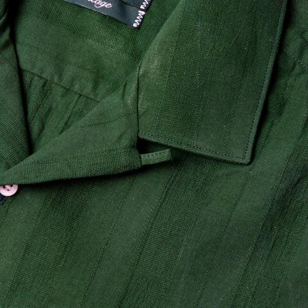 Gitman Bros. Vintage Green Cotton/Linen Dobby Stripe Camp Shirt