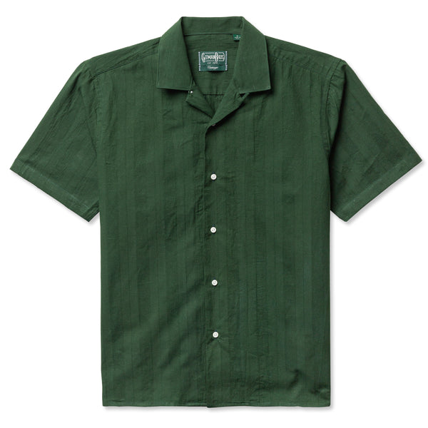 gitman bros. vintage Green Cotton/Linen Dobby Stripe Camp Shirt