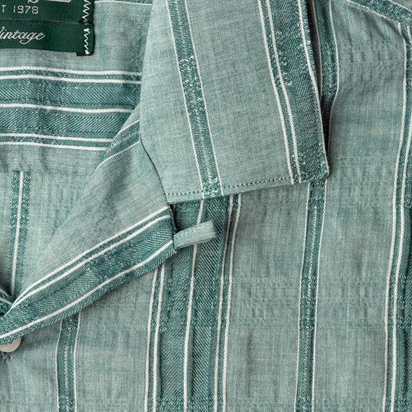 Gitman Bros. Vintage Green Japanese Dobby Stripe Camp Shirt