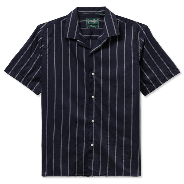 gitman bros. vintage Navy Metallic Stripe Voile Camp Shirt