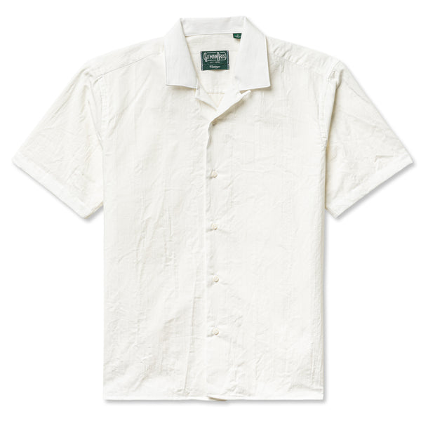 gitman bros. vintage White Cotton/Linen Dobby Stripe Camp Shirt