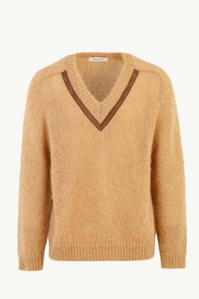 giuliva heritage collection Ambrogio Sweater in Mohair-Blend and Leather Trim